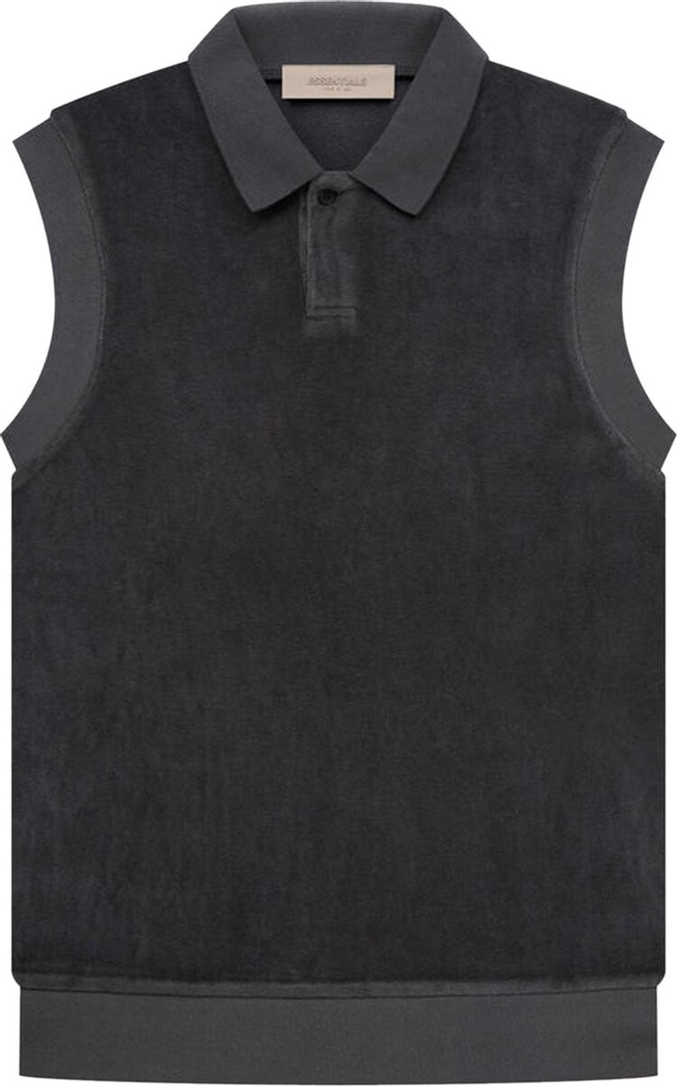 Поло Fear of God Essentials Velour Sleeveless Polo 'Iron', черный — фото 2