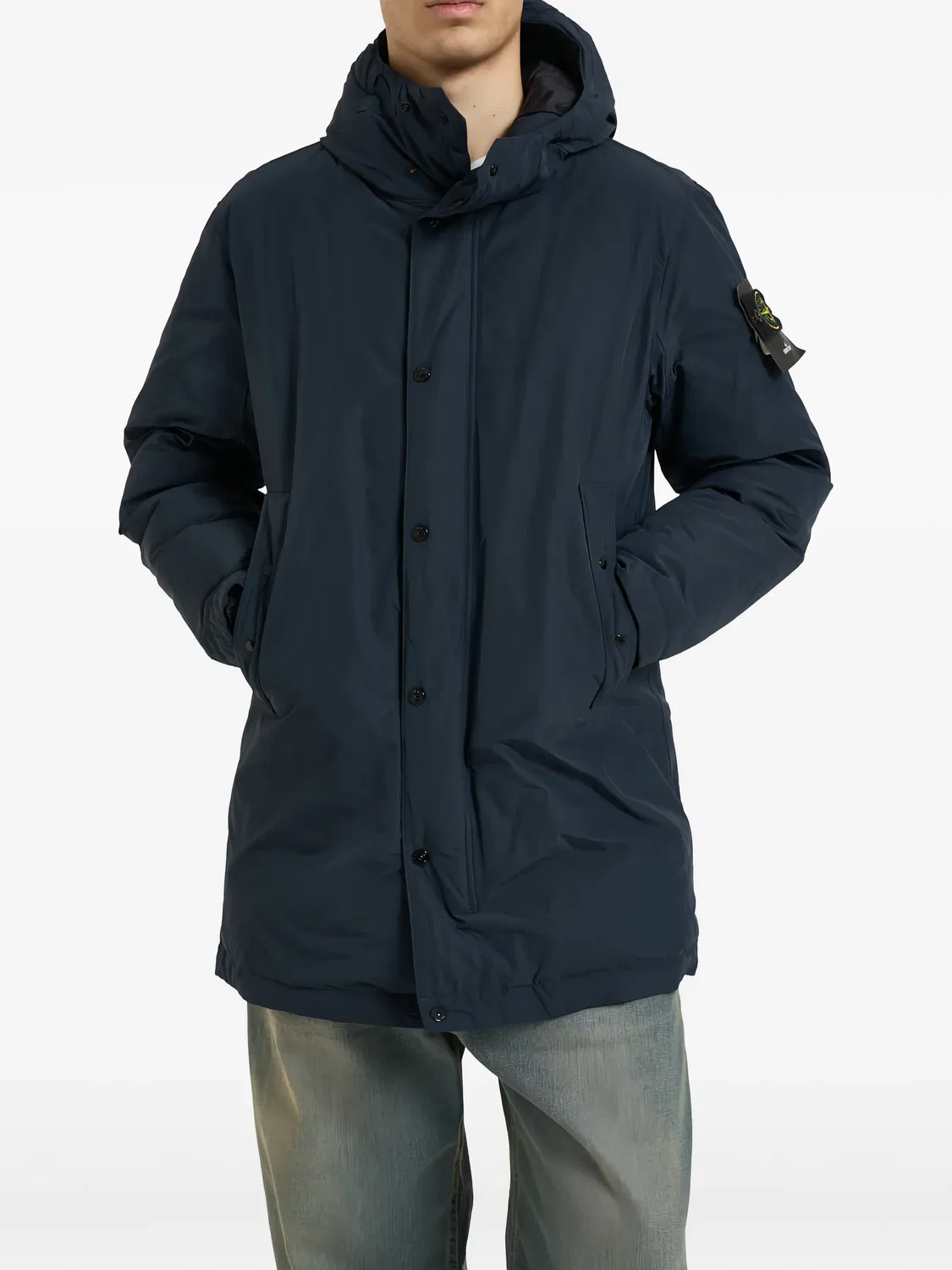 Пальто с капюшоном синего цвета Stone Island, синий