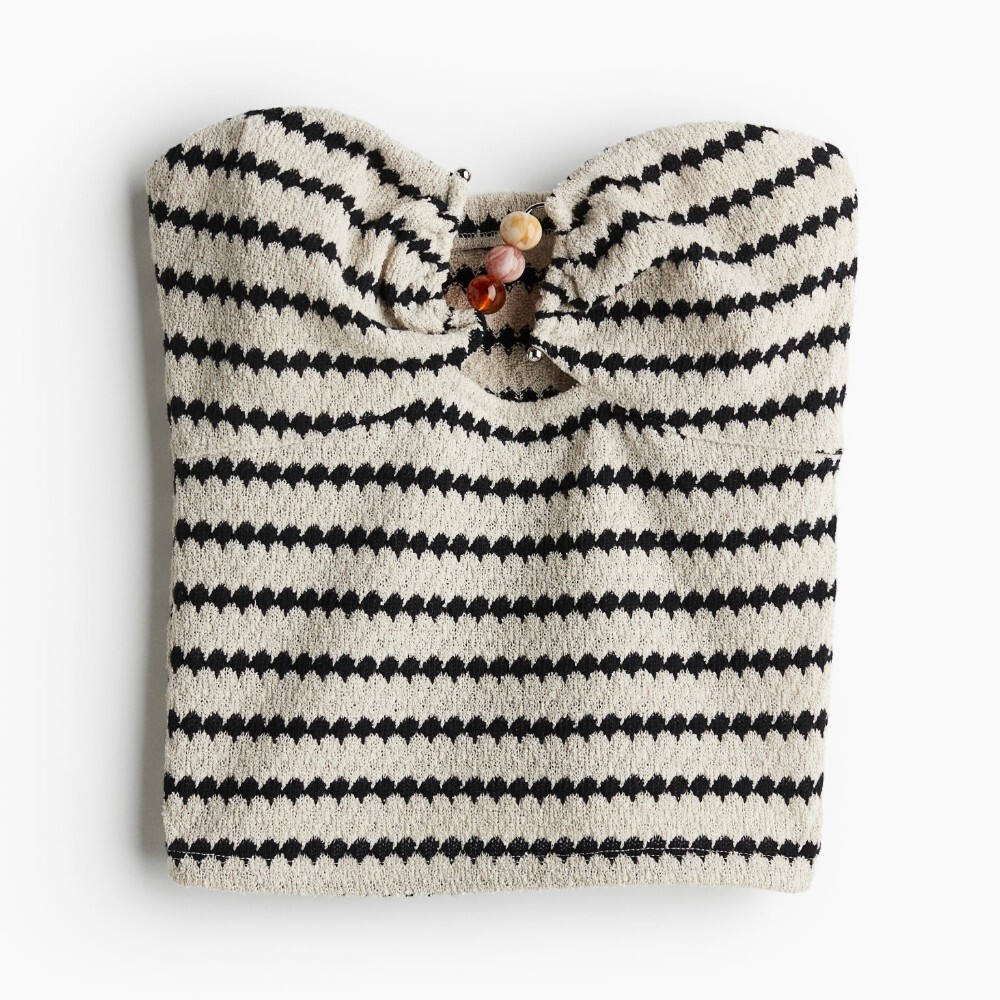 

Топ H&M Bead-detail Textured-knit Tube, кремовый