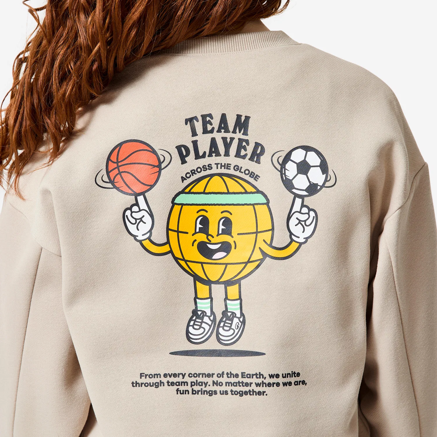 Детский свитшот из флиса Sweatshirt Kinder Fleece Rundhalsausschnitt Decathlon, Mondbeige — фото 3