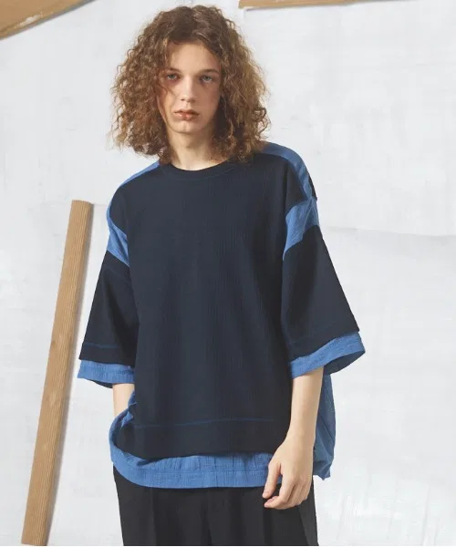 Детская футболка оверсайз с принтом Different Materials Docking Prime-Over Dry Waffle MAISON SPECIAL, Blue