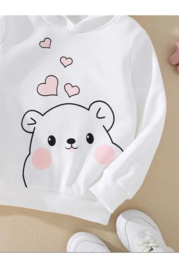 Детские свитшот для девочек с принтом Sweet Teddy Bear Printed, Generic Brands, White — фото 3