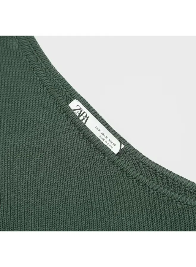 Жилет вязаный с асимметричным низом и бахромой Zara, зеленый — фото 4