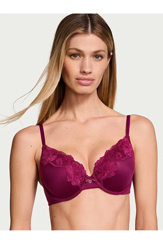 Женский бюстгальтер с кружевом Perfect Shape Lace Push-Up Bra Victoria'S Secret, Plum Red — фото 2