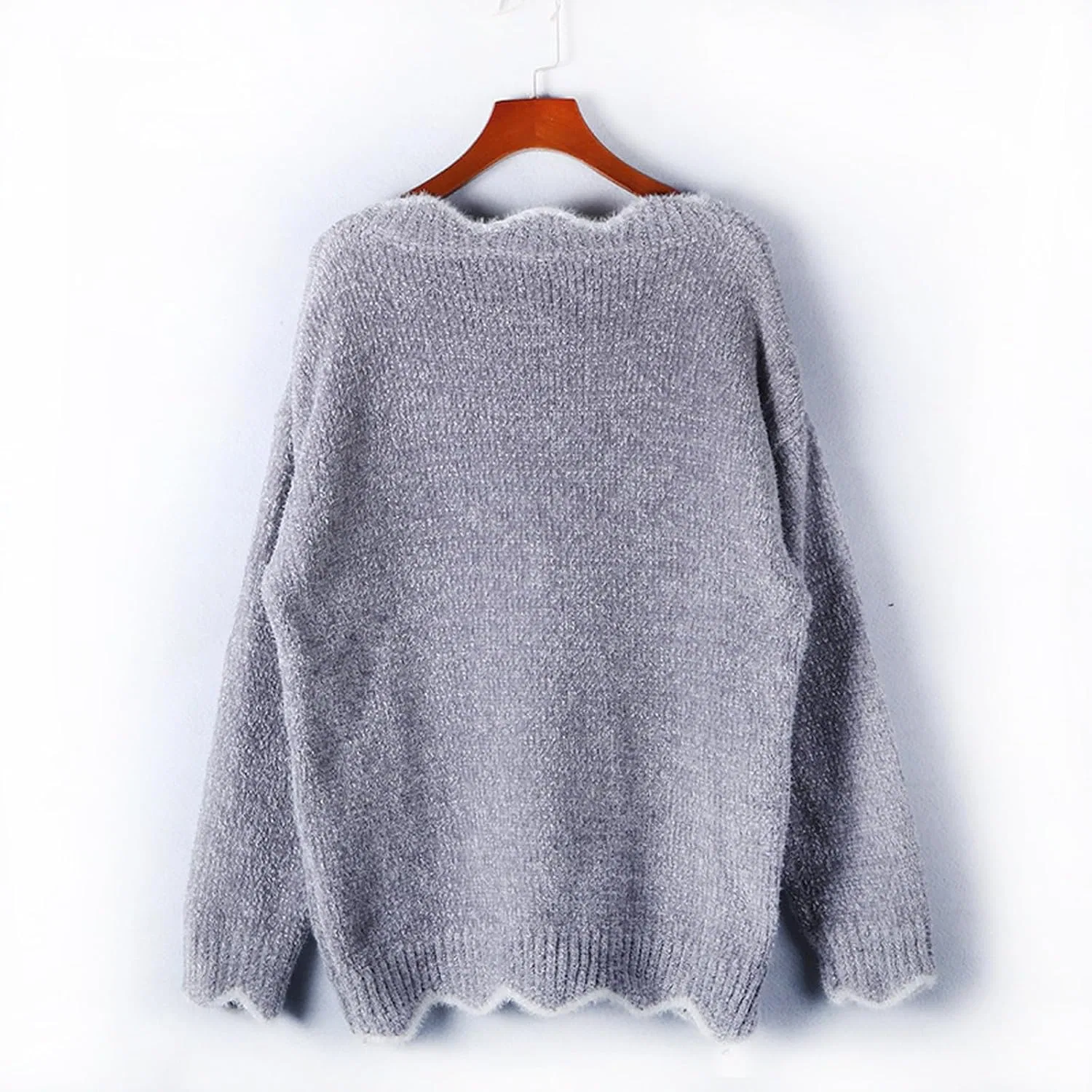 Женский свитер-пуловер с V-образным вырезом, с узором, Soft Scallop Edge — фото 3