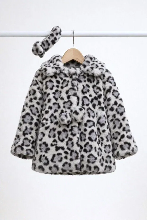 Детское пальто для девочек с принтом Leopard Dekubaby, Gray — фото 3