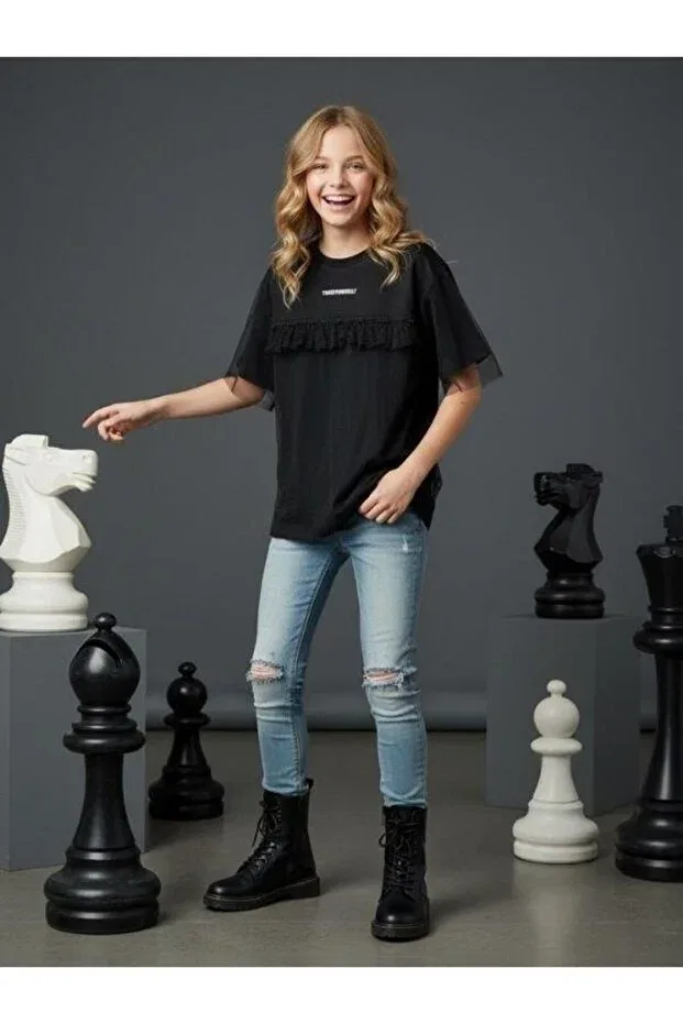 Детская футболка для девочек с воланами Zekids, Black