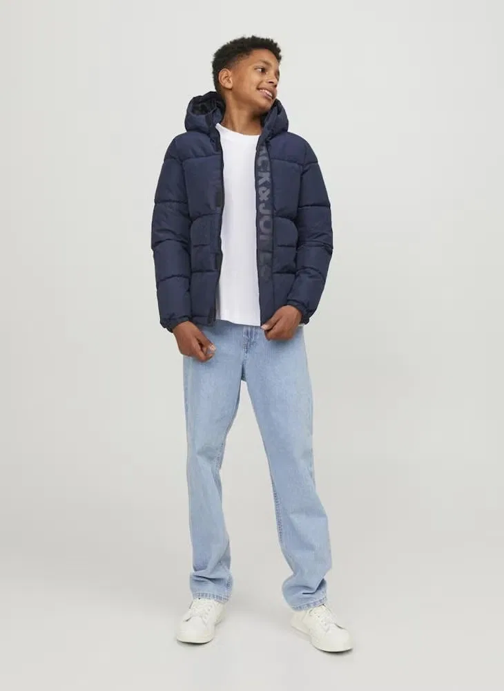 Куртка пуховик с капюшоном Jcospeed Jack & Jones Junior, темно-синий — фото 4