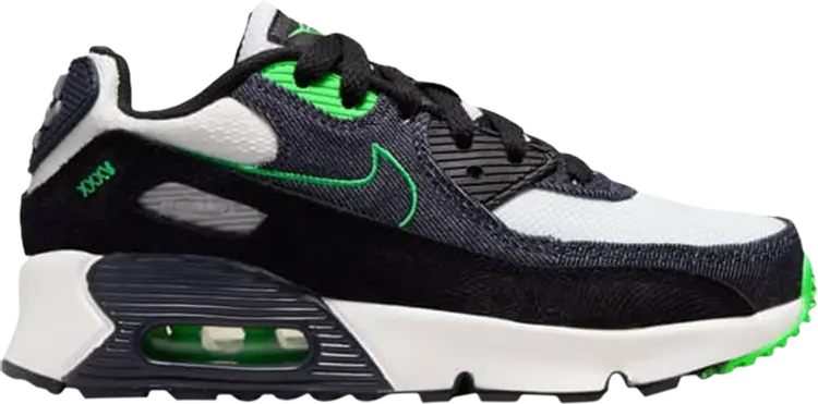 

Кроссовки Nike Air Max 90 Leather SE PS 'Black Scream Green', черный