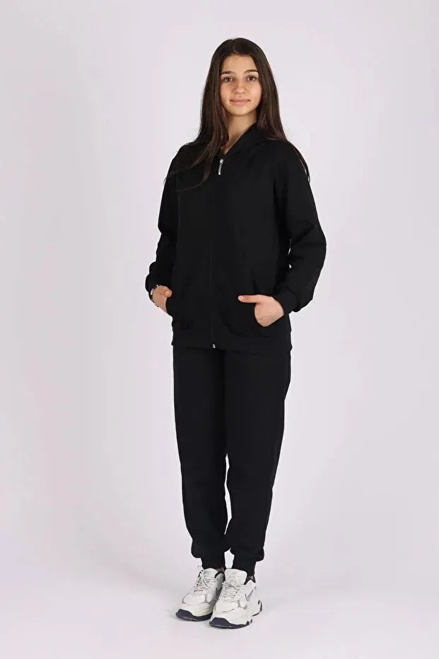 Детский спортивный костюм для девочек с капюшоном на молнии Cm Buseyiz, Black