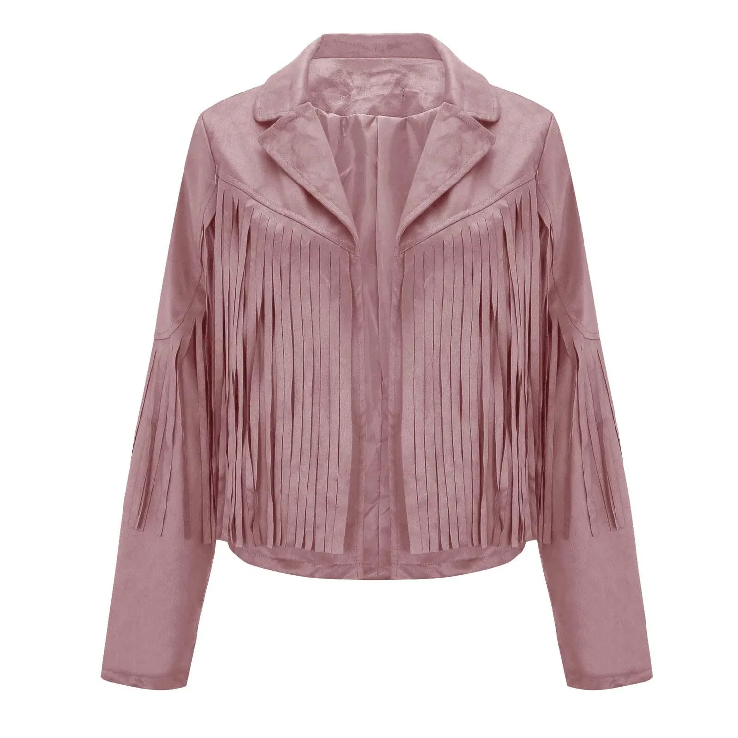 Женская куртка-косуха с бахромой Faux Suede Leather Jackets with Fringes, pink — фото 4