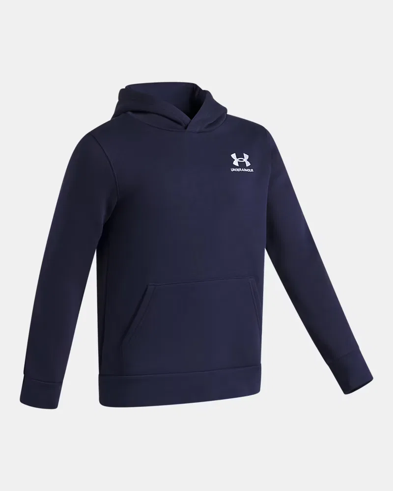 Худи на мальчика из ультрамягкого флиса с карманом-кенгуру UA Icon Fleece UnderArmour, Midnight Navy/White — фото 3
