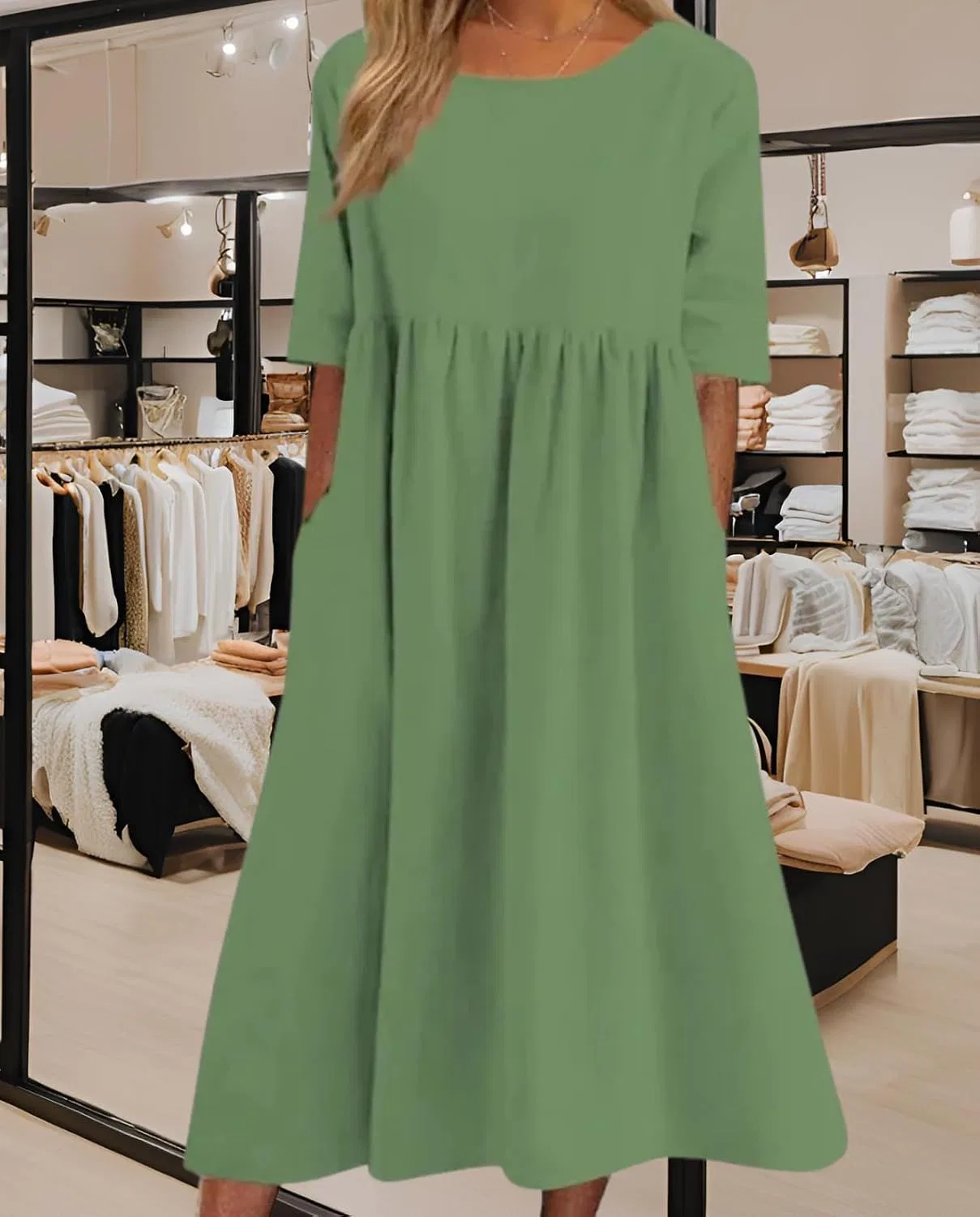 Женское макси-платье с круглым вырезом и коротким рукавом, Light Green — фото 4