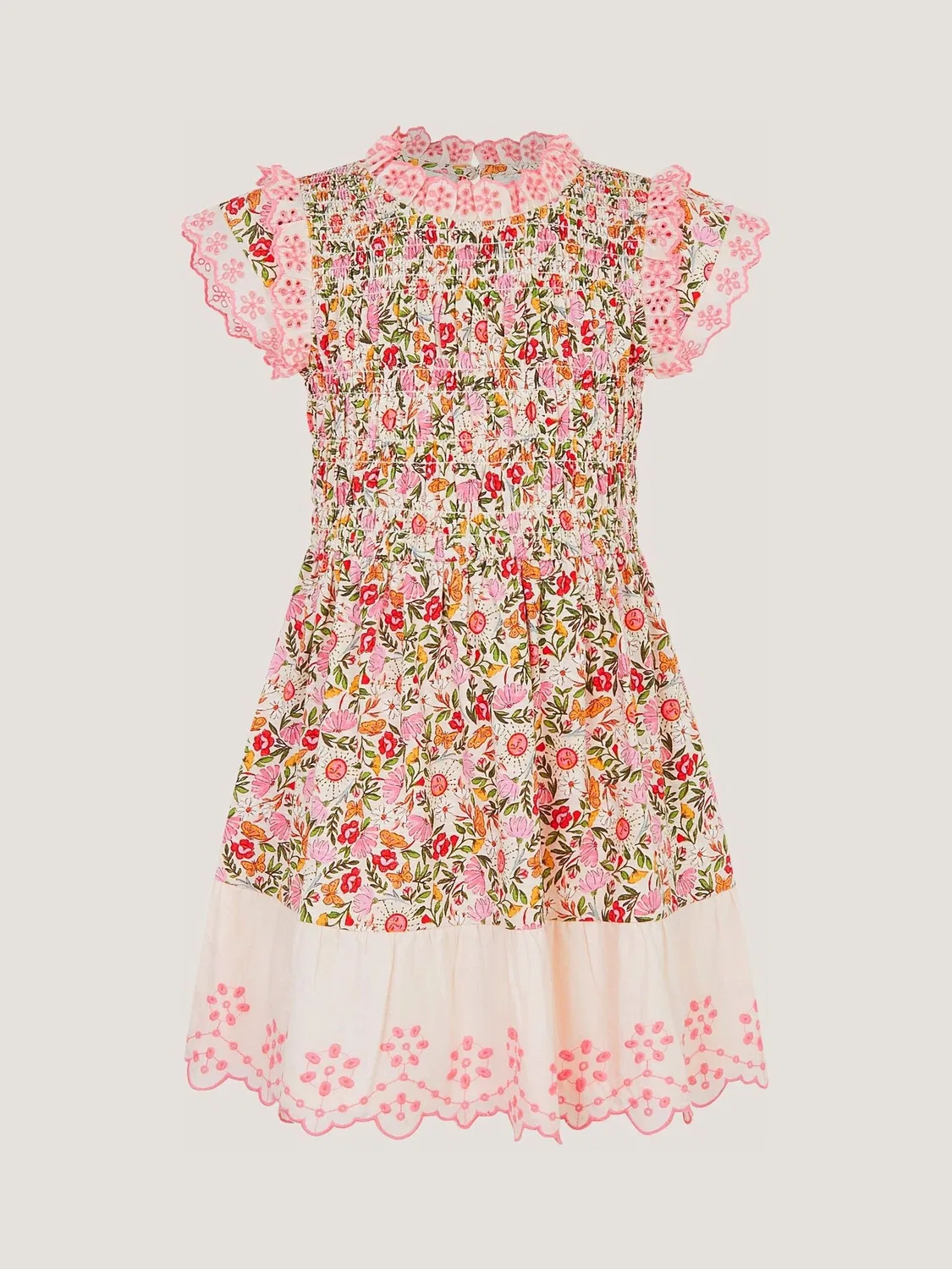 Платье с вышивкой Monsoon Pink Floral Broderie Smocked Jersey Monsoon, розовый — фото 2