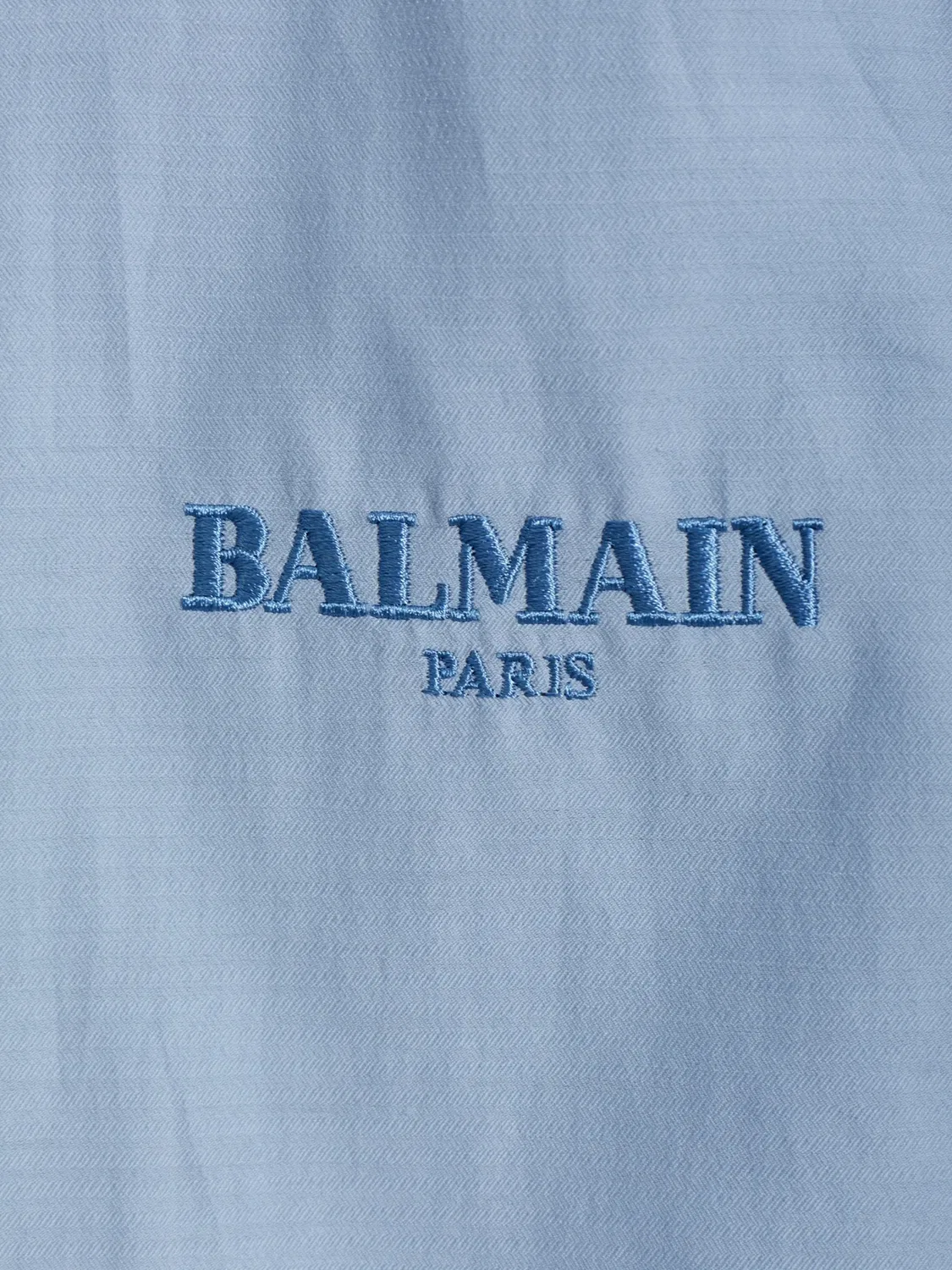 Хлопковая рубашка с вышитым логотипом Balmain, синий — фото 4