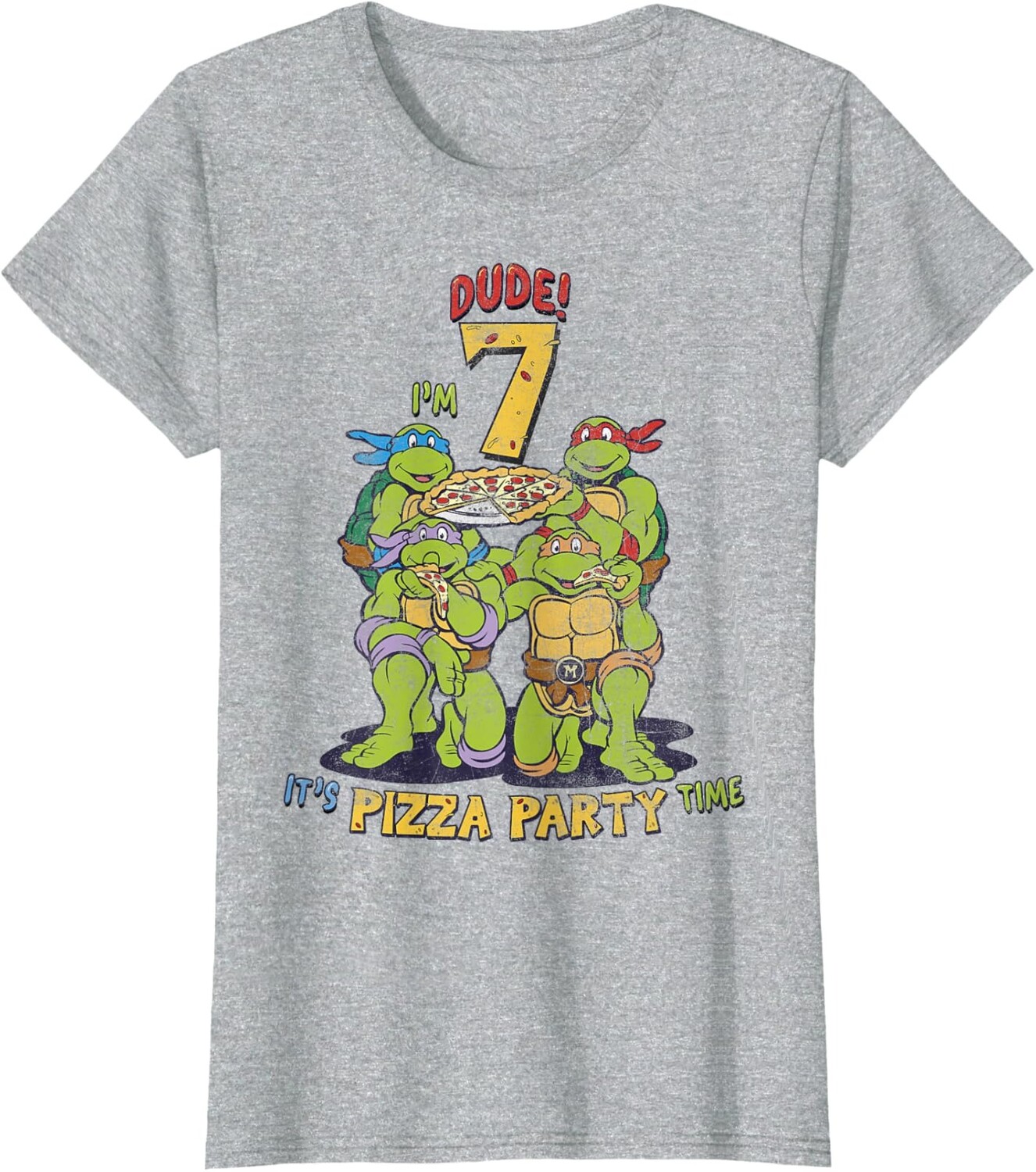 

Женская футболка Teenage Mutant Ninja Turtles I'm 7 Dude Pizza Birthday Party, серый вереск