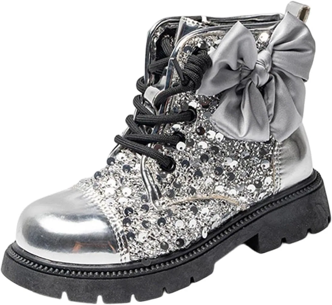 Детские зимние сапоги для девочек с меховой подкладкой и бантом SHOPESSA, Silver