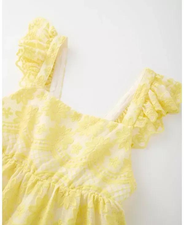 Детское платье для девочек с кружевной вышивкой Kaia Lace Embroidered Marlo Kids, Lemon — фото 3