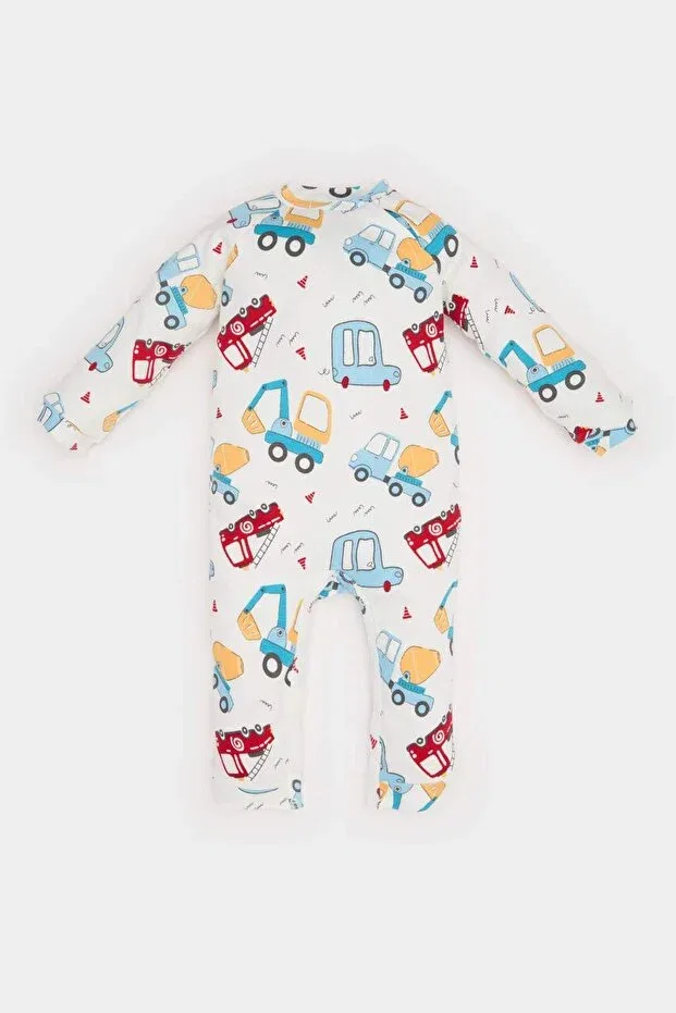 Детский комбинезон для мальчиков с принтом Ecru Baby Boy Jumpsuit E2395A5/ER105 Defacto, Ecru-ER105