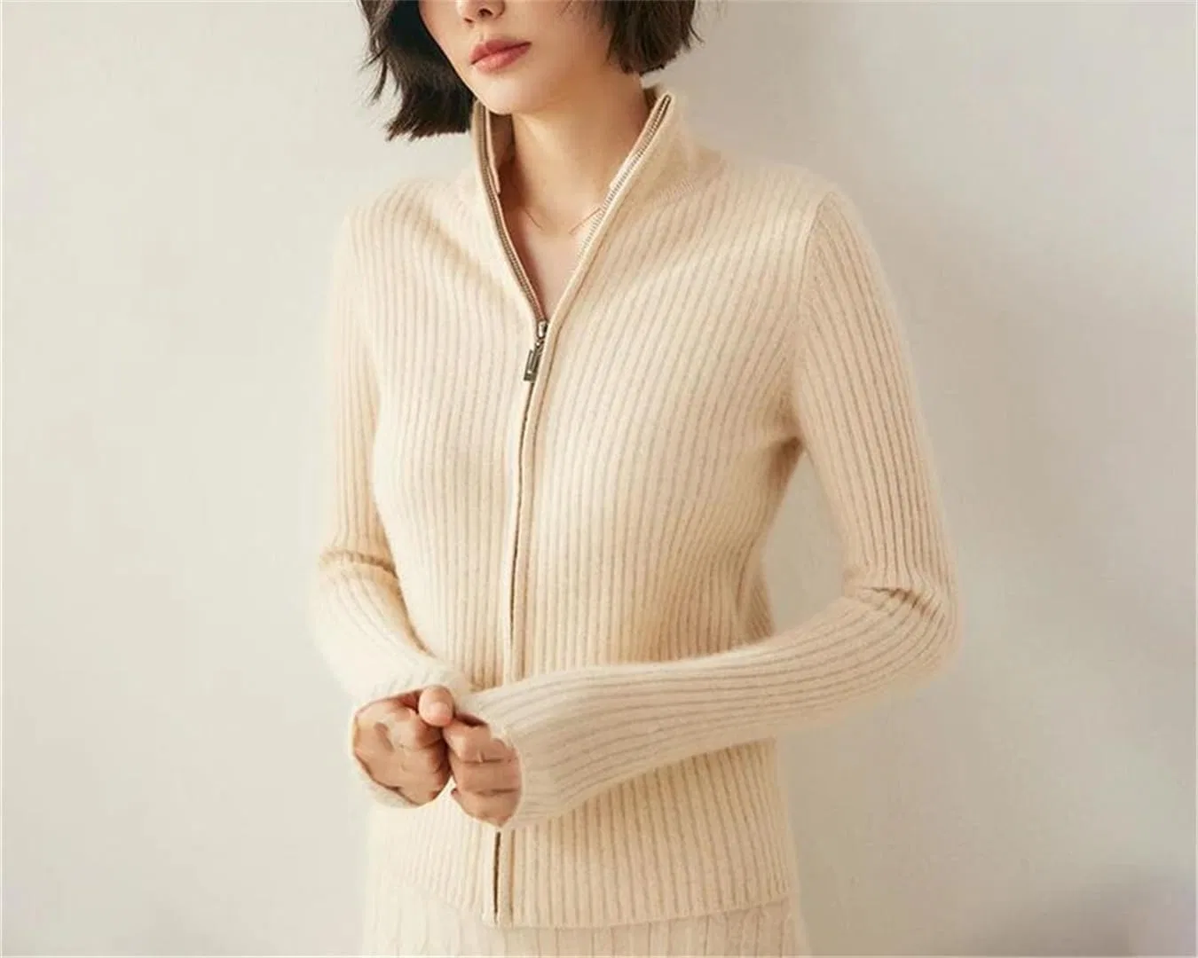 Женский кардиган с молнией, 100% кашемир, Slim Fit, чёрный — фото 3