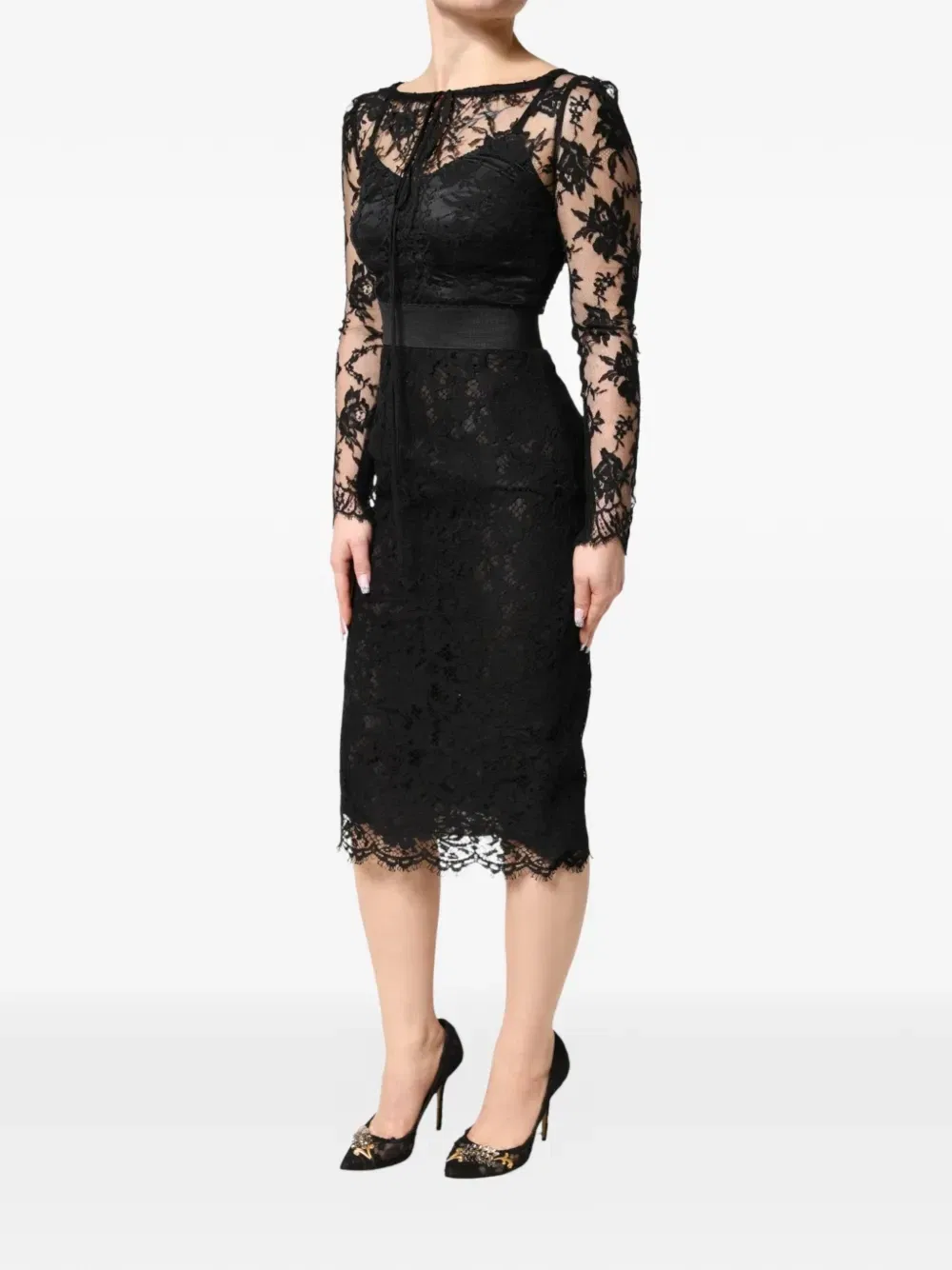 Платье миди с кружевной отделкой Dolce & Gabbana, черный — фото 2