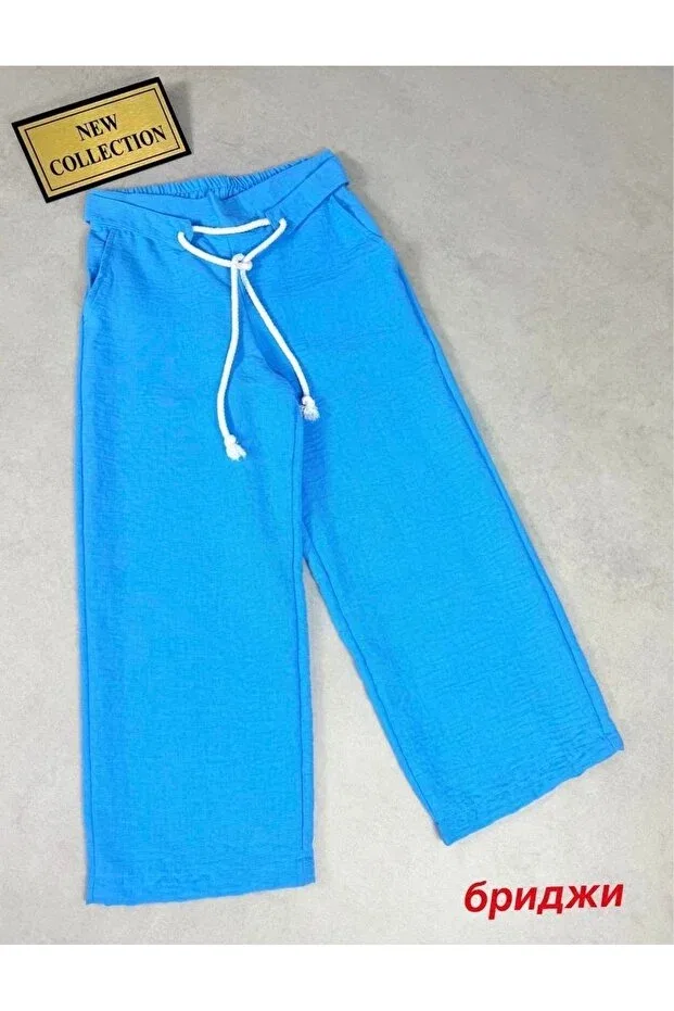 Детские брюки для девочек льняные Minimoda Kids, Turquoise — фото 3