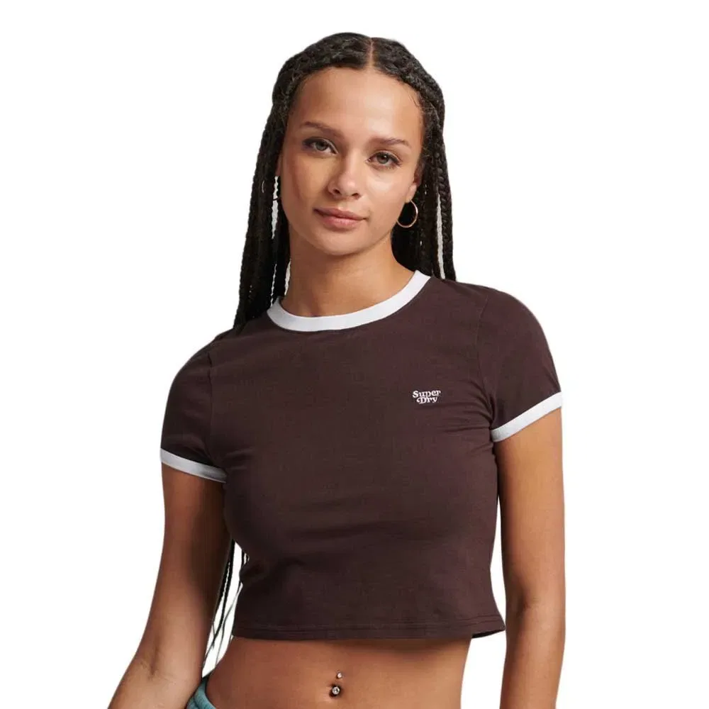 Футболка с коротким рукавом Vintage Ringer Crop Superdry, коричневый