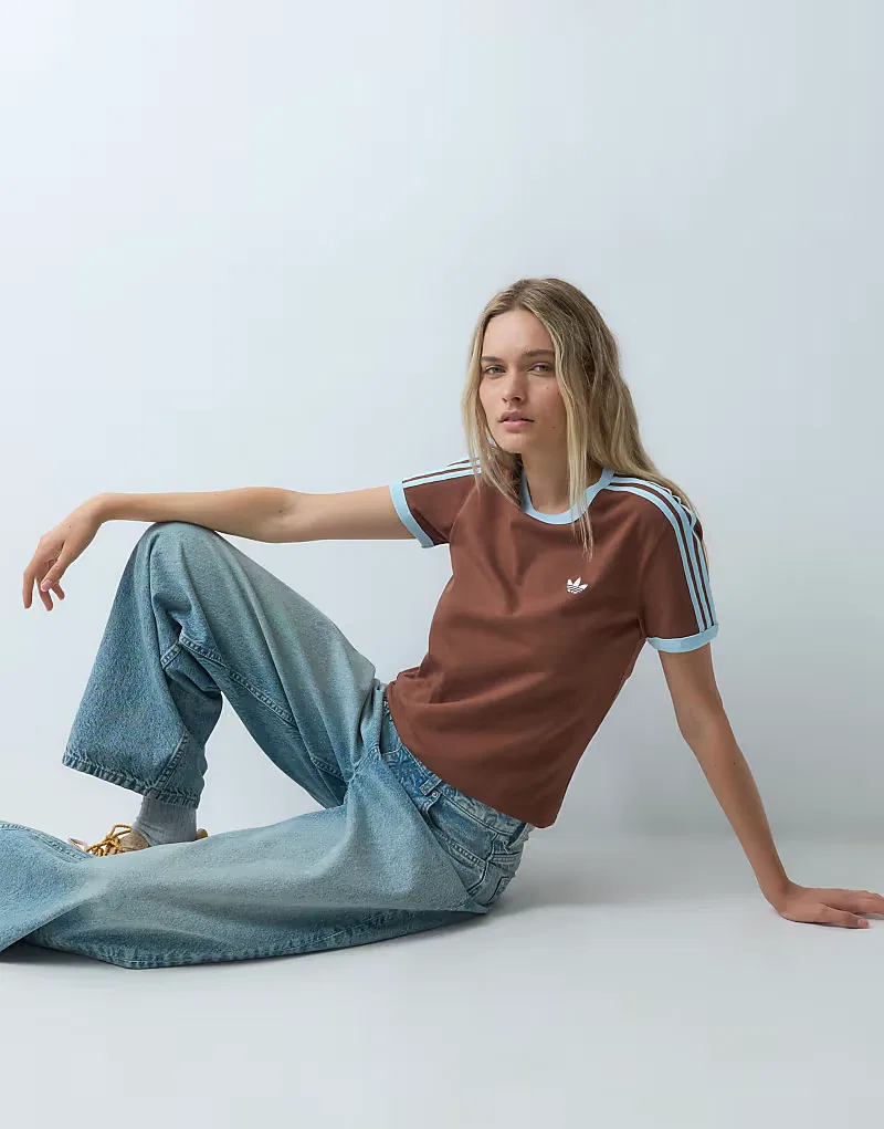 Футболка Adidas Originals Cali с тремя полосками, коричневый — фото 2