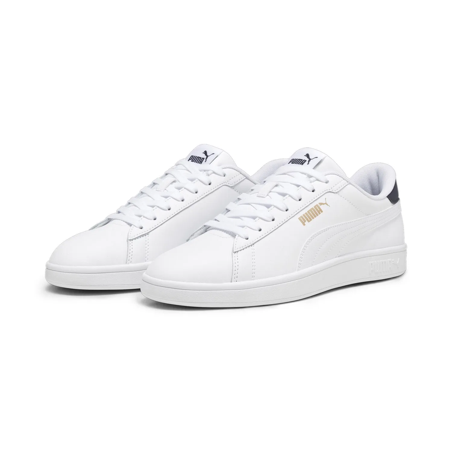 Детские кроссовки для девочек и мальчиков с замшевым верхом PUMA Smash 3.0 L PUMA White PUMA Navy PUMA Gold — фото 4