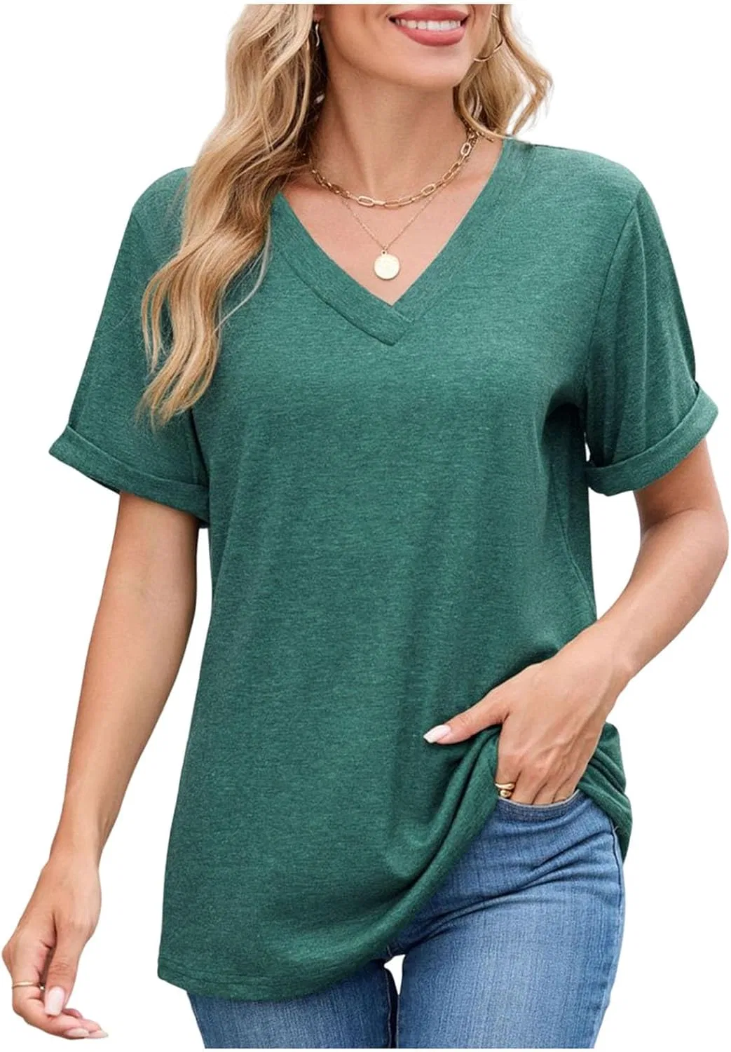 Женская футболка с V-образным вырезом Summer Tops, Green