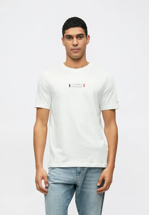 Футболка с небольшим центральным вырезом, базовая футболка. Tommy Hilfiger, White
