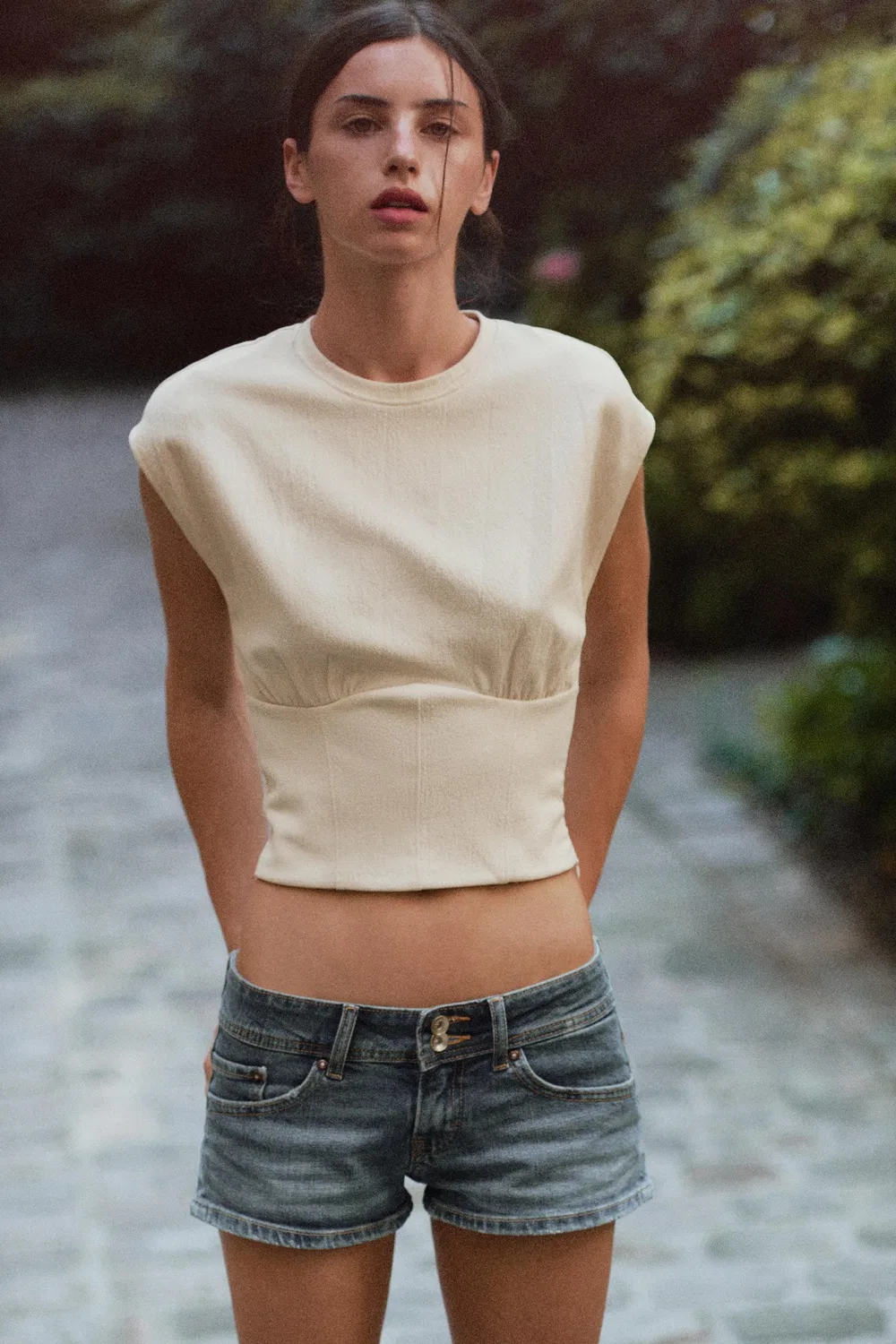 Текстурированный топ в стиле корсета ZARA, Ecru — фото 3
