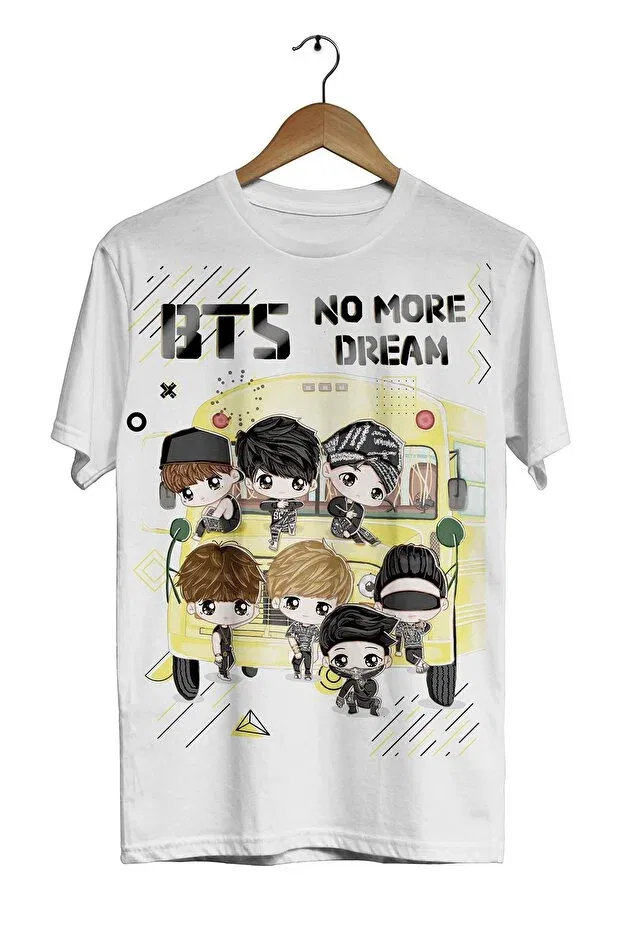 Детская футболка с принтом Bts group -no more dream- digital printed white unisex t-shirt Acr Giyim, White