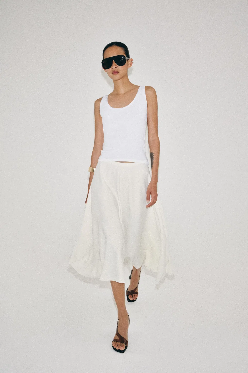 Многослойная юбка миди из коллекции ZW ZARA, Ecru
