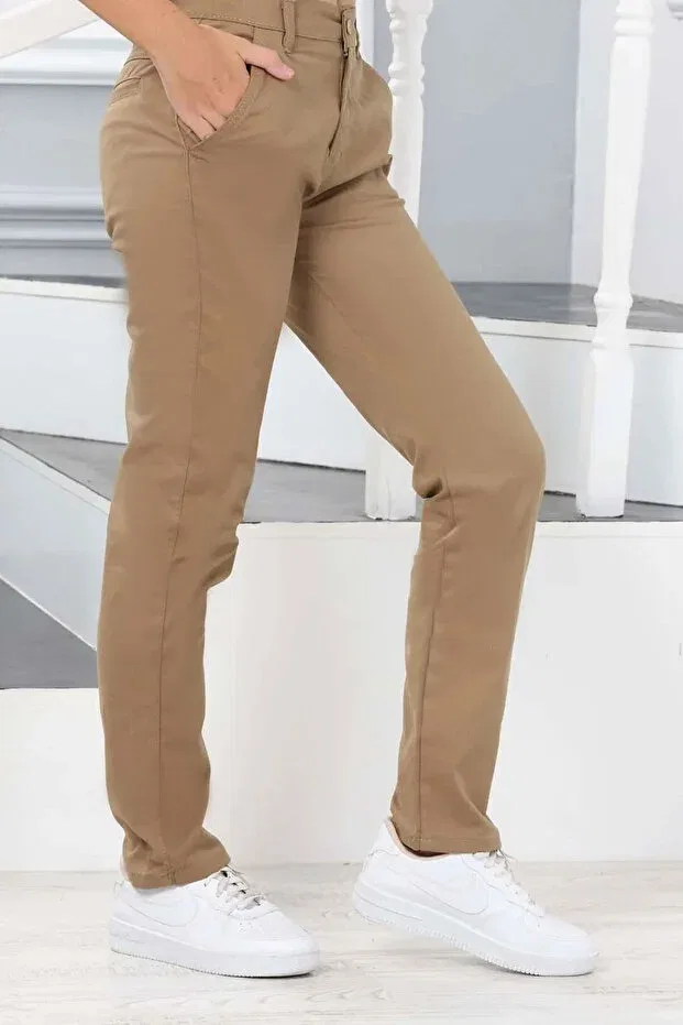 Детские брюки для девочек прямые с поясом Asortix, Beige — фото 3