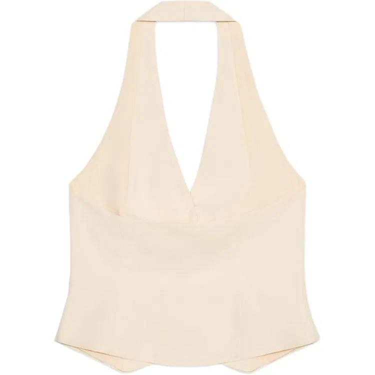 Женский топ без рукавов Vanilla V Neck Moderate Halter Neck ZARA, Vanilla — фото 3
