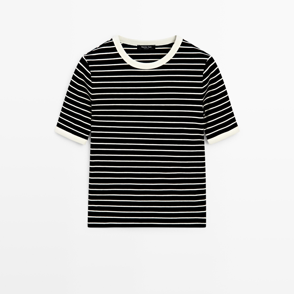 

Футболка Massimo Dutti Short Sleeve With Contrast Stripes, черный