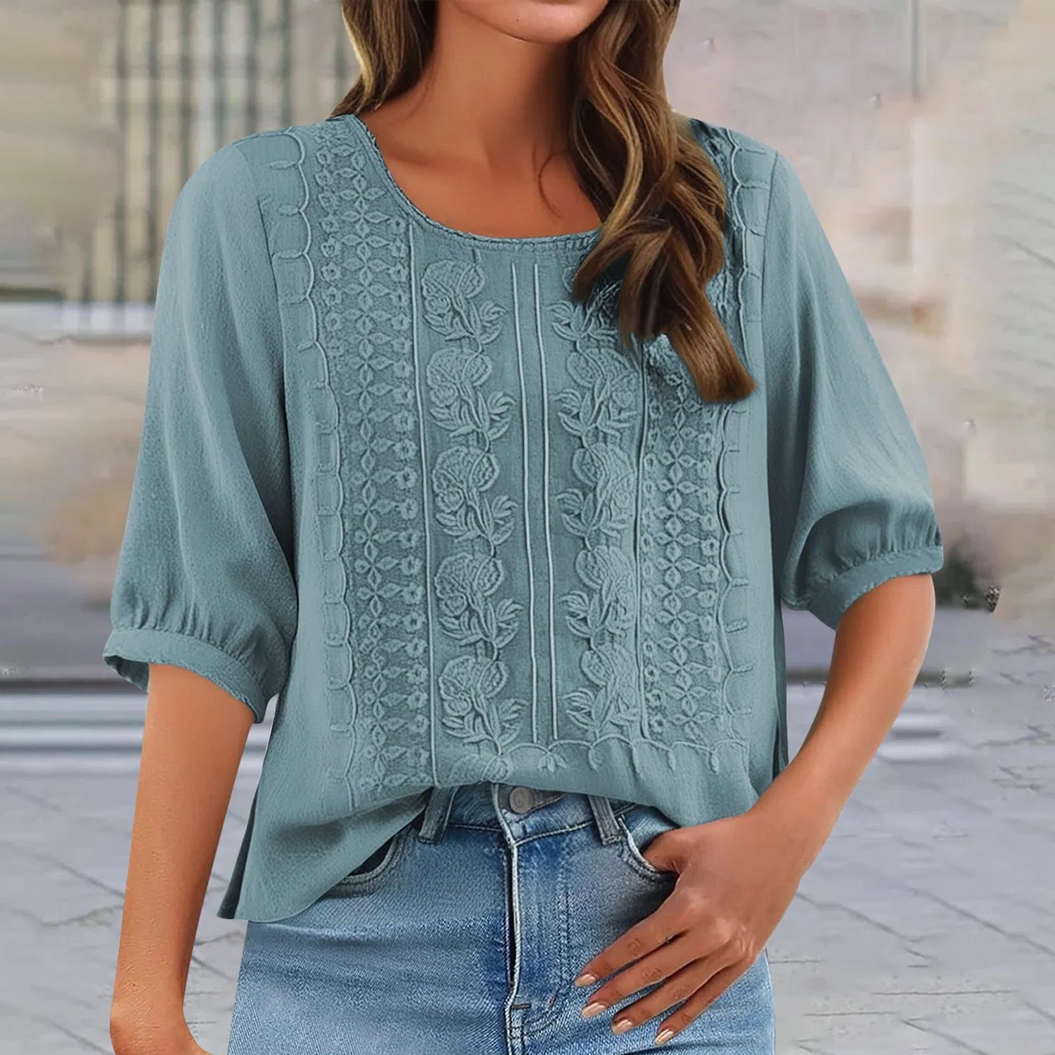 Женская блуза с вышивкой Chinese Tunic из льна, Blue — фото 2