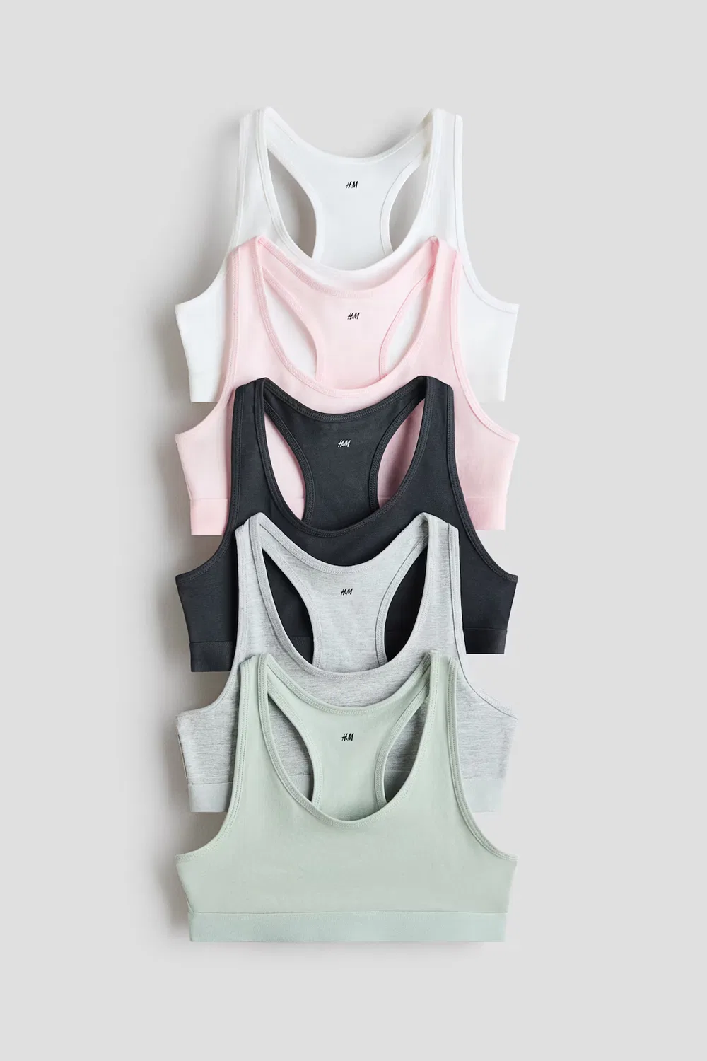 5 укороченных топов в упаковке H&M, Mattgrün/Hellrosa