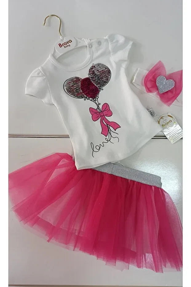 Детский комплект для девочек с принтом Balloon Tutu Skirt 3 Piece Set Brava Baby, White