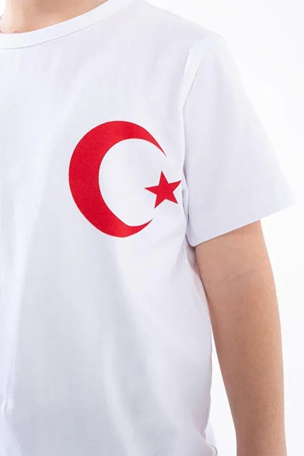 Детская футболка с принтом Turkish Flag Chest Crest Trend Baby Kids, White Boy — фото 3