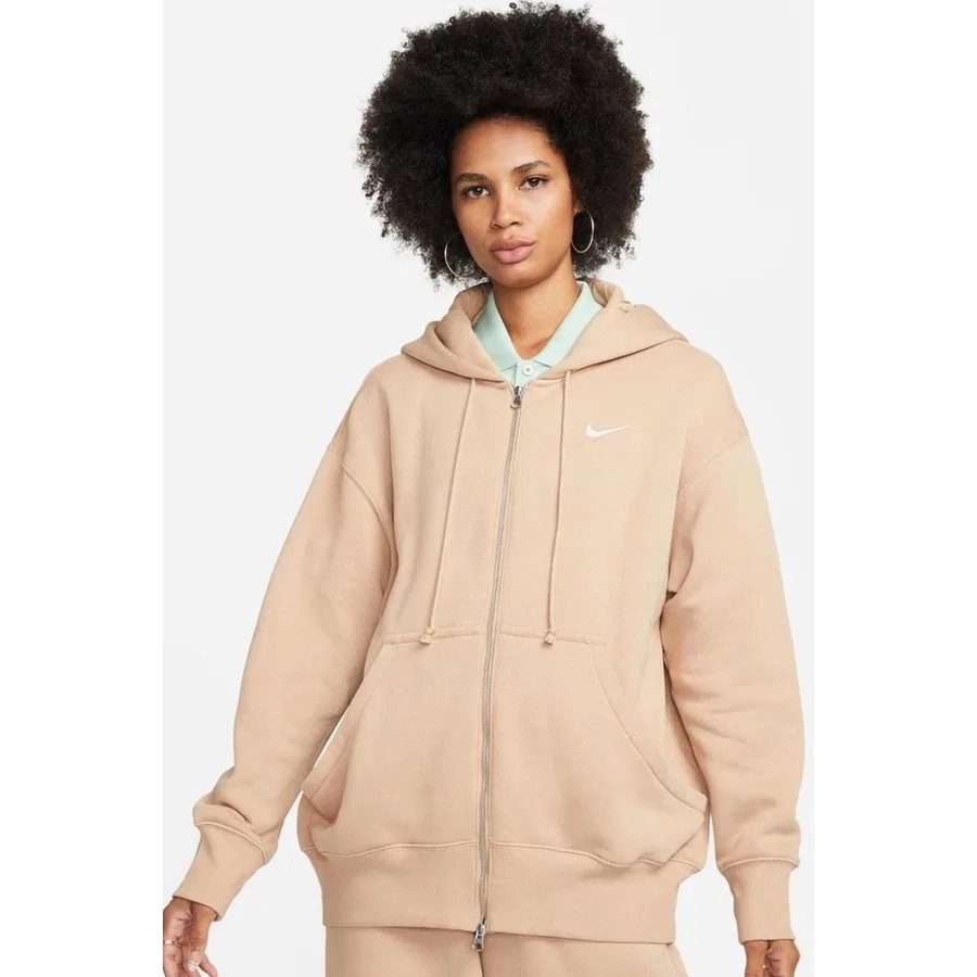 Женский свитшот-худи с капюшоном и молнией Sportswear Phoenix Fleece Oversized Full Zip, Nike, Бежевый