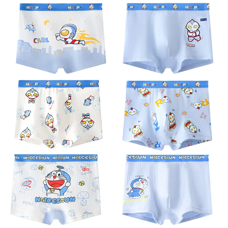 Детские трусы-боксеры с принтом, комплект из 6 штук Wavy Man Superman+Doraemon, JBBCN, Wavy Man Superman+Doraemon