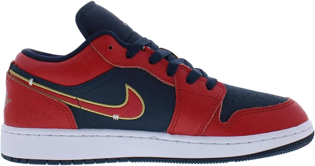 Детские кроссовки для мальчиков Air Jordan 1 Low Nike, Armoury Navy Metallic Gold Sport Red — фото 2