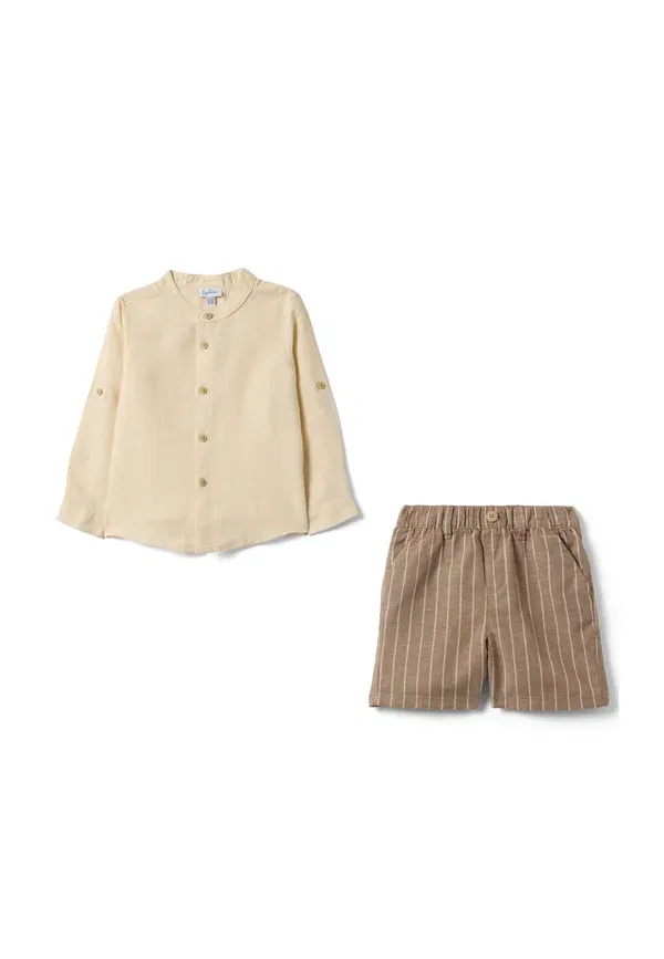 Комплект из рубашки и шорт, Striped, Ovs, beige brown, коричневый