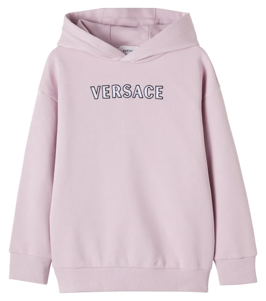 Худи из хлопкового трикотажа с вышитым логотипом Versace Kids, розовый