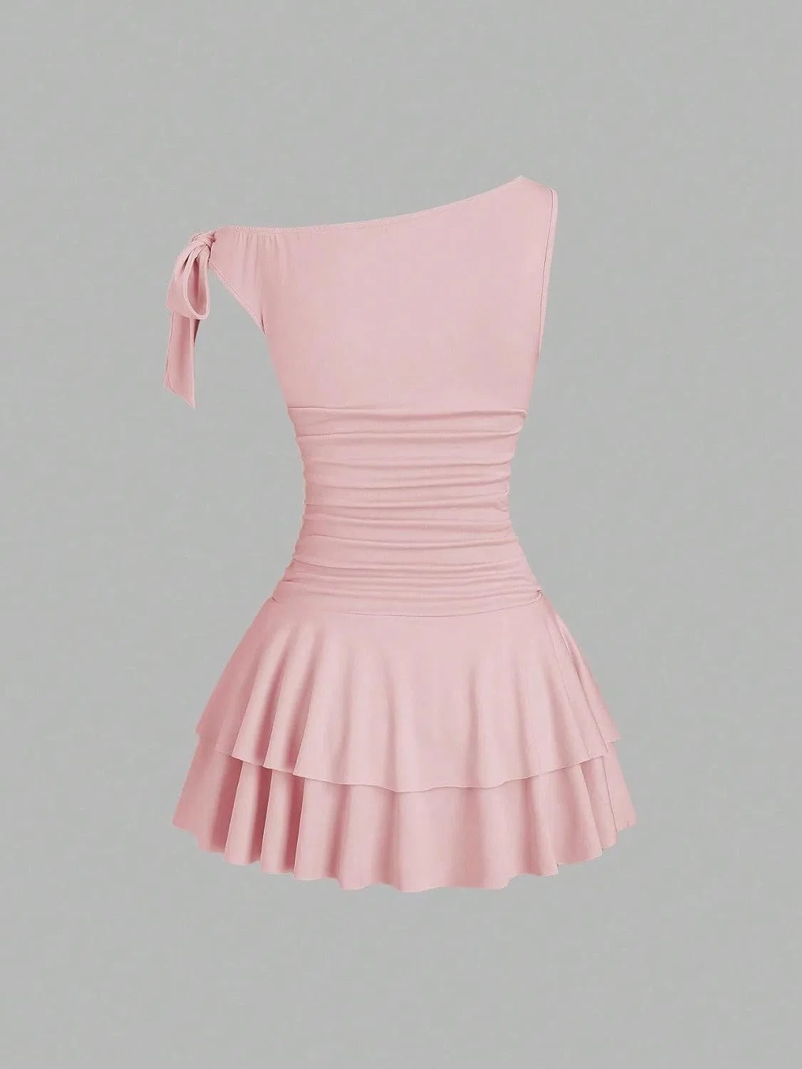 Женское повседневное мини-платье bodycon с асимметричным вырезом, Pink — фото 2