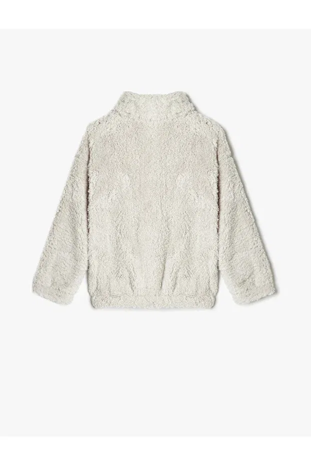 Детское для мальчиков свитшот на молнии Plush sweatshirt with half zipper and embroidered detail on stand collar Koton, Gray — фото 2