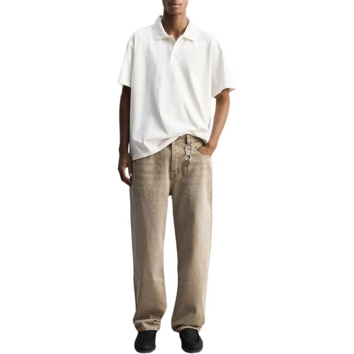Мужское поло с поло-воротником, средний прямой крой, Oyster White, ZARA