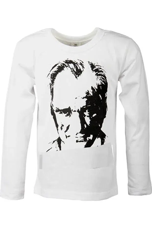 Детская футболка с принтом для девочек Unisex Children Ataturk & Signature Printed Long Ko Generic Brands, White — фото 2